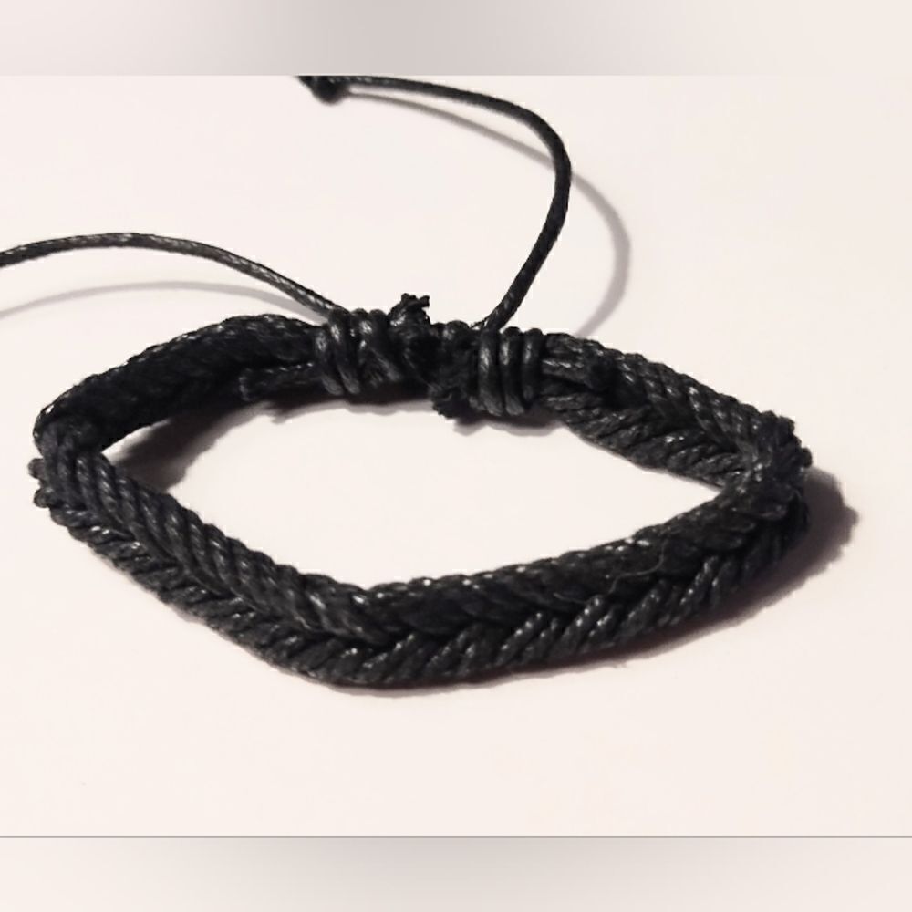 Men's bracelet leather braided black new d33